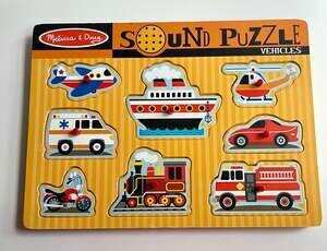 Melissa & Doug Vehicles Sound Puzzle 8-Piece Wooden Peg Puzzle